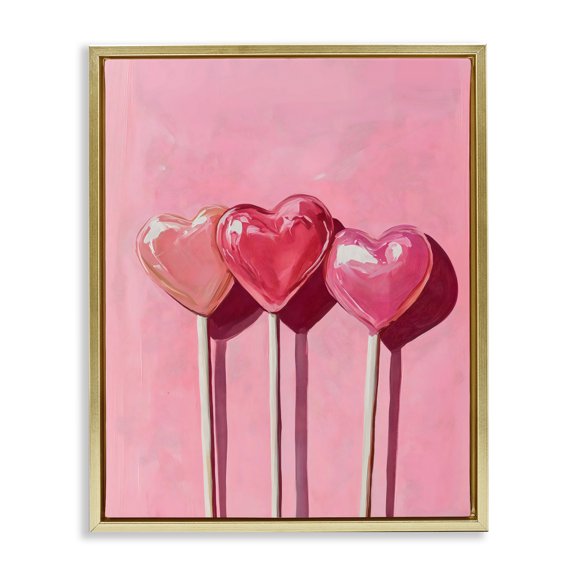 Three Lollipops on Pink Gold Floating Frame Canvas Art, 25 x 31, Made In USA