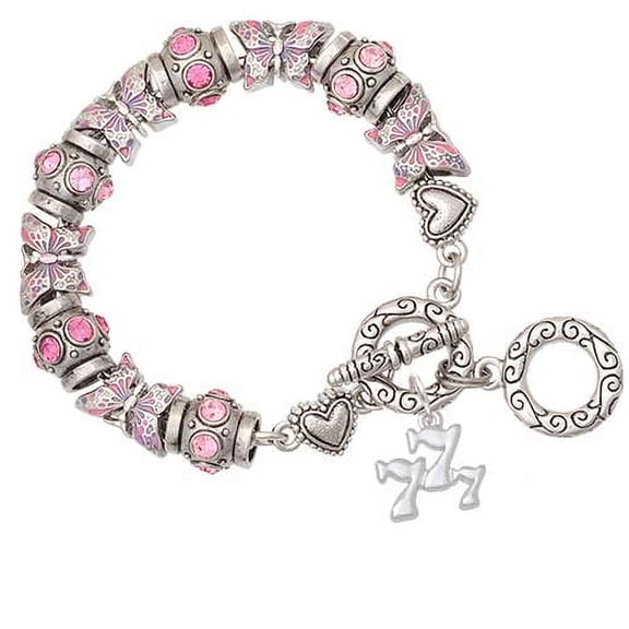 Three Lucky 7s Pink Butterfly Bead Charm Bracelet