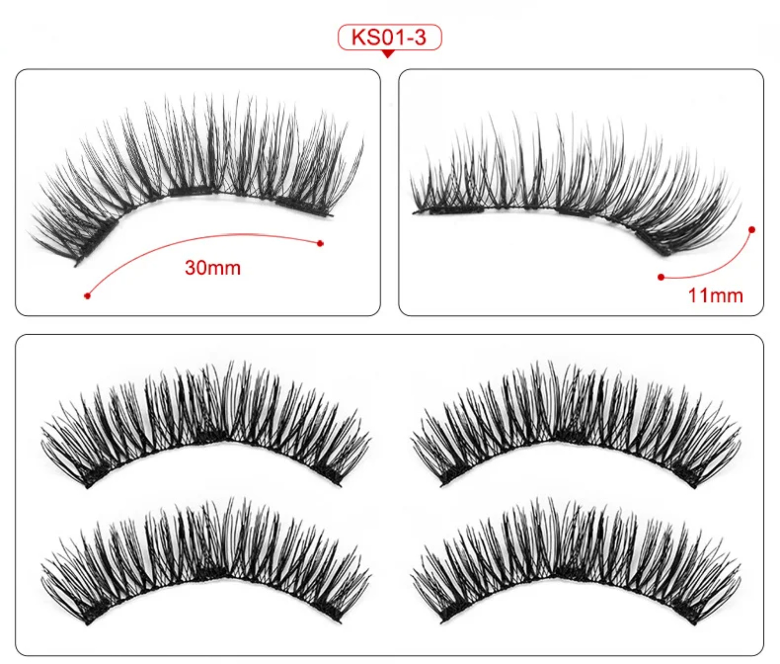 Three Magnet False Eyelashes Handmade Naturally Realistic Quick Paste ...