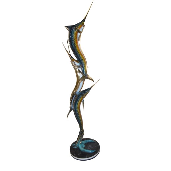 Nifao Three Marlin Fish Outdoor Fountain Statue, Bronze Garden Water Feature with Marble Base for Patio & Yard – Garden Outdoor Decor Sculpture, 15"L x 18"W x 77"H