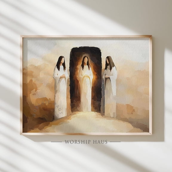 Three Marys At The Tomb Christian Wall Art Resurrection Morning Scene Easter Bible Story Poster Digital Faith Painting Lds Printable H_23, Unframed Canvas Size 16x24