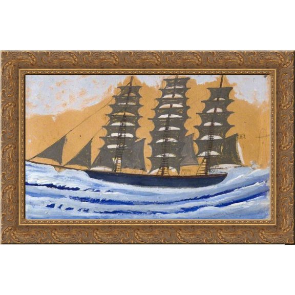 Three-Masted Schooner 24x18 Gold Ornate Wood Framed Canvas Art by Alfred Wallis