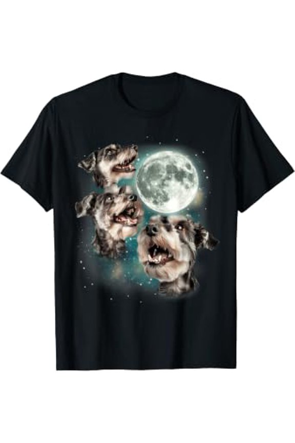 Three Mini Schnauzers Moon | 3 Howling Dog Meme Pet Lover T-Shirt