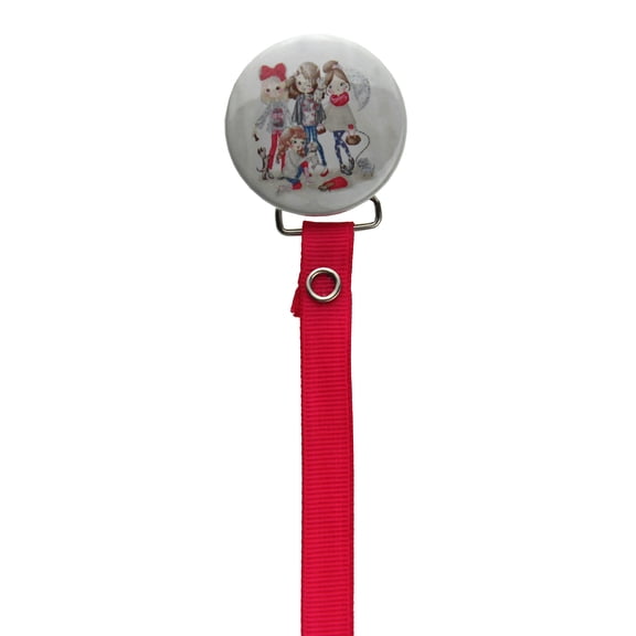 Three Modern Girls Pacifier Clip with Hot Pink Ribbon