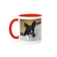 thumbnail image 1 of Three Month Old Basenji Puppy With His Legs Over The Side Of A Chair., 11oz Two-Tone Red Mug, 1 of 7