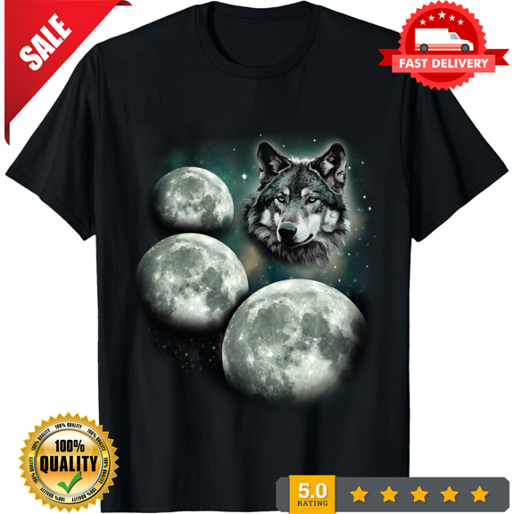 Three Moon Wolf 3 Moons Howling At Space Wolf Magic Meme T-Shirt eBay-TH56017