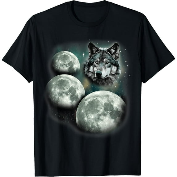 Three Moon Wolfs | 3 Moons Howling At Space Wolf Magic Meme T-Shirt