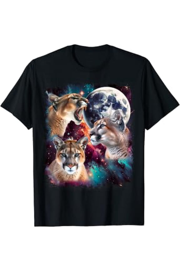 Three Mountain Lion Moon | 3 Cougar Moon Funny Cursed Meme T-Shirt