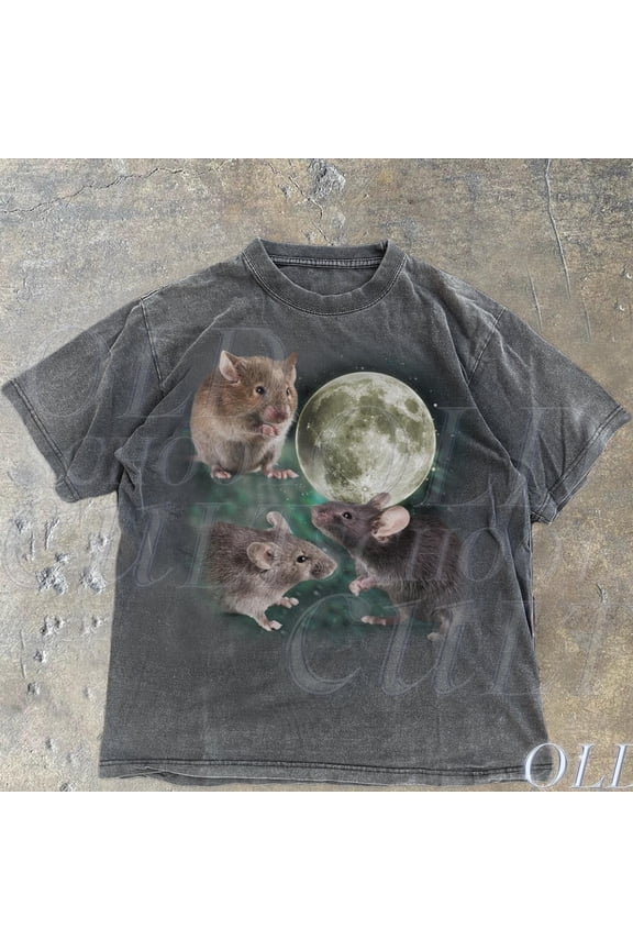 Three Mouse Moon Vintage Graphic T-Shirts, Retro Mouse Lovers Tshirt, Rat Shirts, Cute Mouse Tee, Relaxed Tee, Funny Gifts DARK HEATHER Unisex S-5XL Hot Trending Shirt, Vintage Birthday Gift
