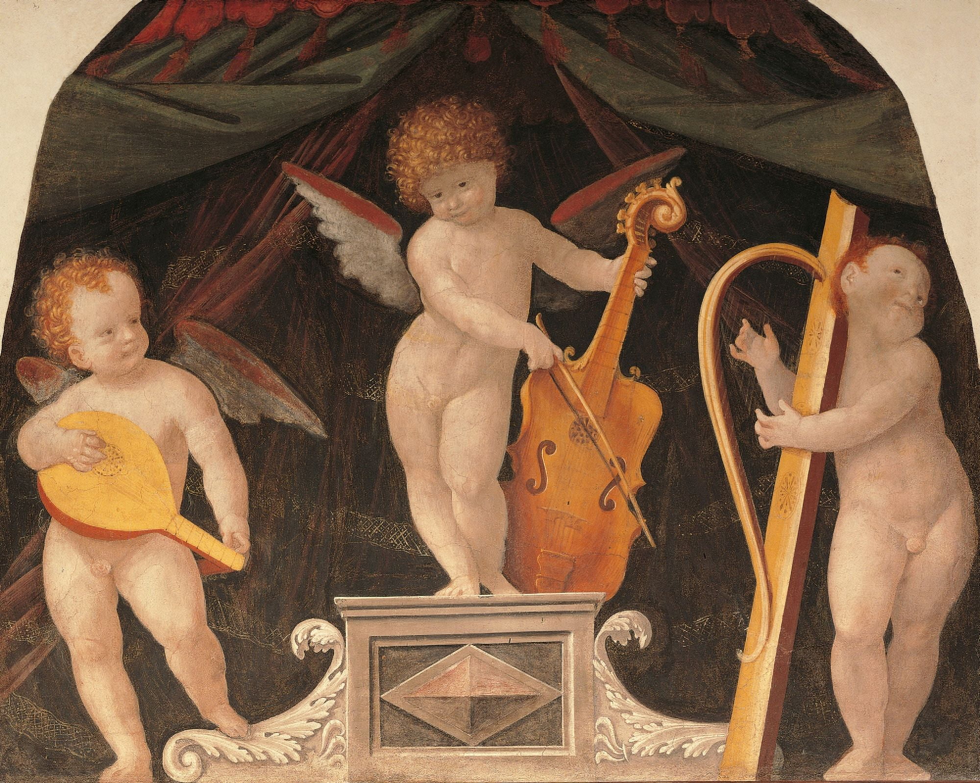 Three Musician Angels Beneath A Canopy Canvas Art - (24 x 18)