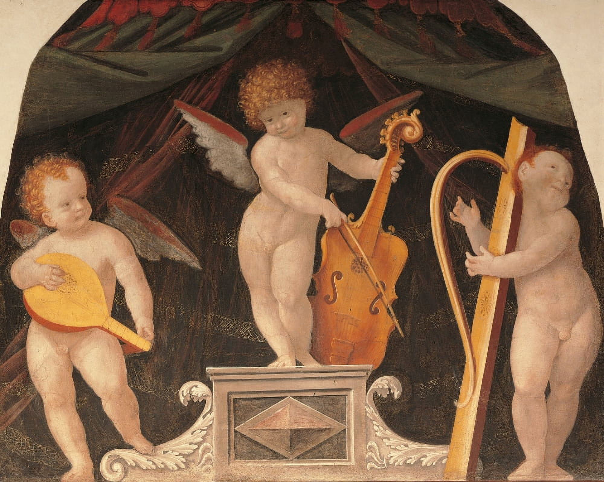 Three Musician Angels Beneath A Canopy Canvas Art - (36 x 24)