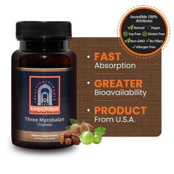Three Myrobalan - Triphala | 225mg Extract | Healthy Gut and Immune System | 60 Capsules
