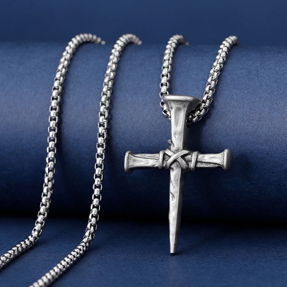 Nail Cross Necklace, Vintage Cross Pendant, Christian Jewelry, Gift for Men