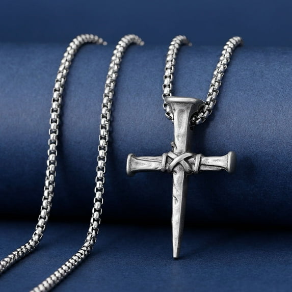 Nail Cross Necklace, Vintage Cross Pendant, Christian Jewelry, Gift for Men