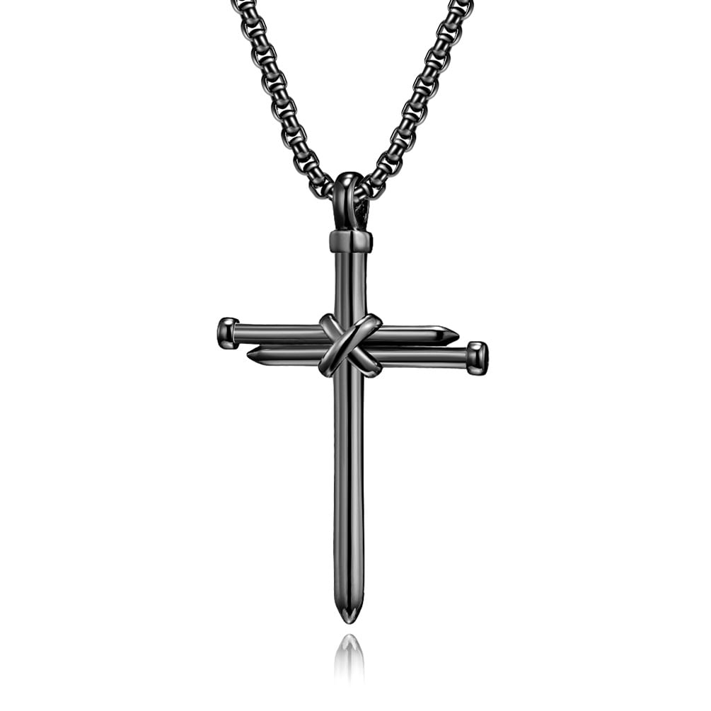Three Nail Cross Necklace 925 Sterling Silver 3 Nail Cross Pendant Christian Jewelry Gifts for Men 22+2"