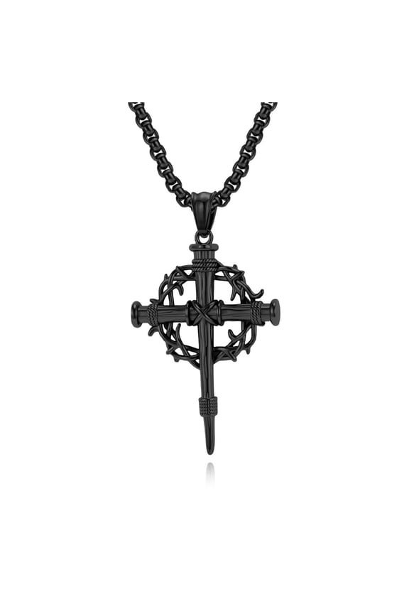 Garland Nail Cross Necklace, Cross Pendant, Christian Jewelry, Gift for Men, 23.62"