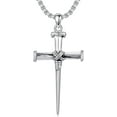 thumbnail image 1 of Three Nail Cross Necklace 925 Sterling Silver 3 Nail Cross Pendant Christian Jewelry Gifts for Men 22+2", 1 of 7