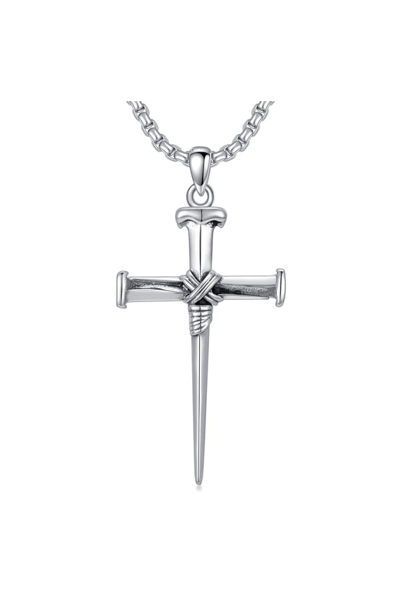 Nail Cross Necklace for Men 925 Sterling Silver Three Nail Cross Necklaces Christian Jesus Crucifix Religious Jewelry Gifts for Men 22"+2"