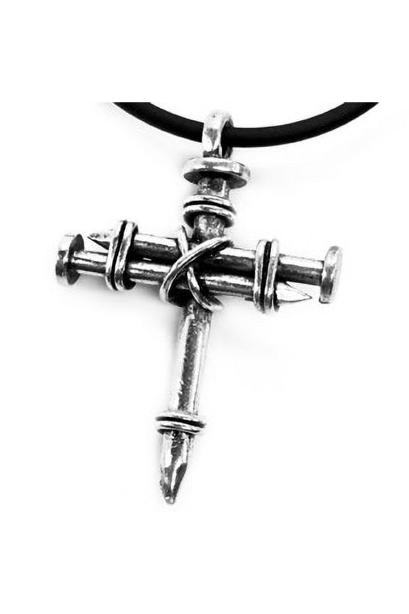 Three Nail Cross, Silver Pendant, Black Cord