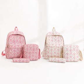Three In One Backpack Office Bookbag Full Coverage Bow Sublimation Print Lightweight Portable Gentle Romantic Transport Vessel