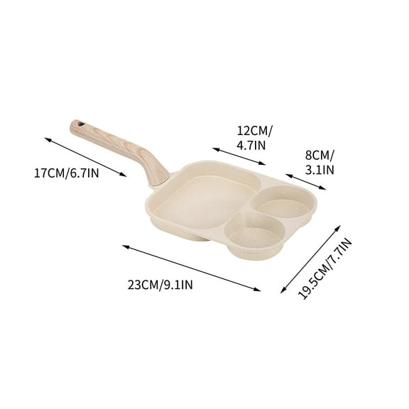 Three In One Frying Pan, Non Stick Multi-Purpose Pan, Triple Cooking Zones for Eggs Hamburgers Meat Shrimp, Heat Resistant Bakelite Handle and Stone Coating for Easy Cleaning
