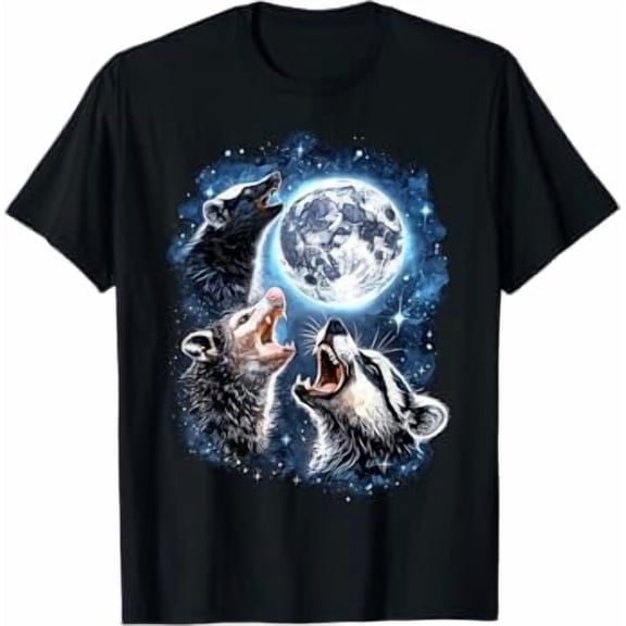 Three Opossum Raccoon Skunk Moon Howling Funny Animal Meme T-Shirt