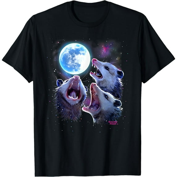Three Opossums howling at the Moon Funny Pet Possum T-Shirt,Navy Blue Color,Size M