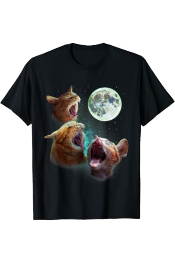 Three Orange Tabby Cats Howl At Moon 3 Wolfs - Funny Parody T-Shirt