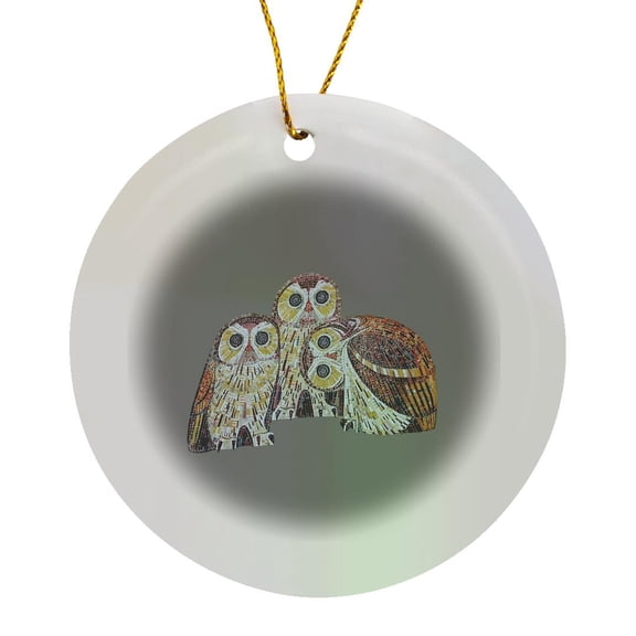 3drose, Three Owls Detailed Vector in an Art Nouveau Style, Circle Porcelain Ornament