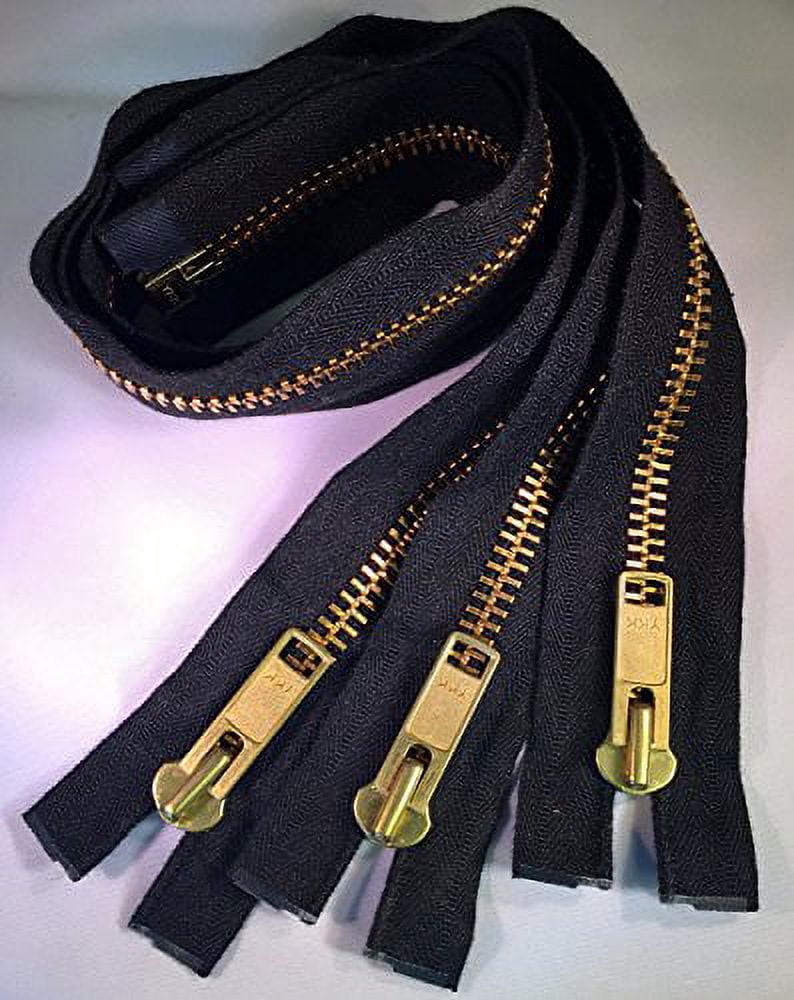 Three-Pack YKK 22.5" x 1.5" #10 Brass Open-End Zippers - Black - Use for sail covers, canvas enclosures, jib luff sleeves, jackets, and much more!