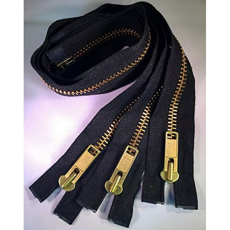 Three-Pack YKK 22.5 x 1.5 #10 Brass Open-End Zippers - Black - Use for  sail covers, canvas enclosures, jib luff sleeves, jackets, and much more!