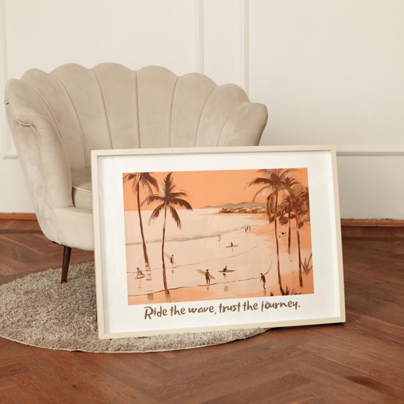 Three Palms Retro Surf Wall Art California Beach Print Endless Summer Handmade Tropical Hippie Decor Living Room Wall Art, Unframed Paper Print