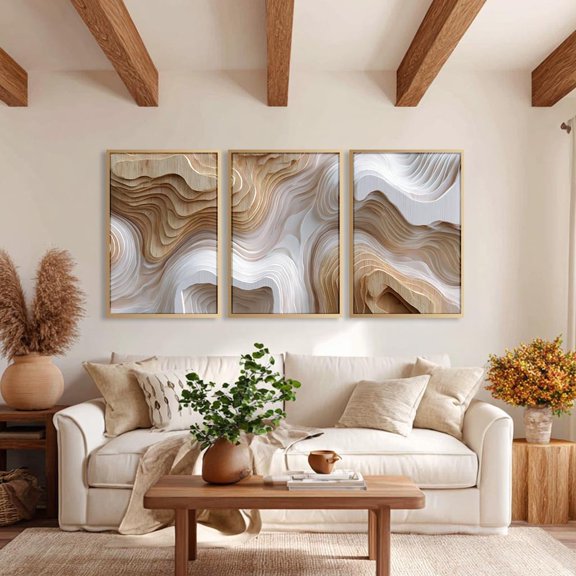 Three Panel Floral Abstract Modern Office Room Hall Wall Art Set 3 Stretched Canvas 16x24