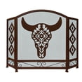 thumbnail image 1 of Three-Panel Foldable Fireplace Screen with Southwest Tribal Bull Skull Design, 1 of 6