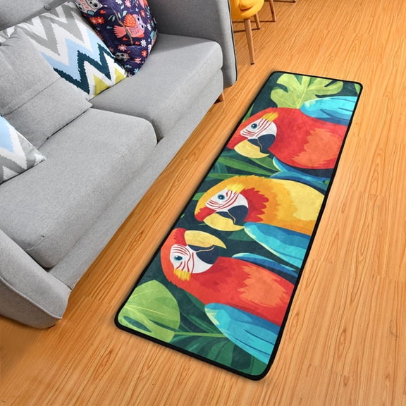 Three Parrots on Branch Leaves Long Floor Mat Runner Rug Area Mat Noise Reduction Water Absorbent Non-Slip 72" x 24"