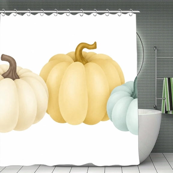 Three Pastel Pumpkins Print Shower Curtain,Cloth Fabric Waterproof Polyester Bathroom Home Decor Set with Hooks 70.8×70.8Inch