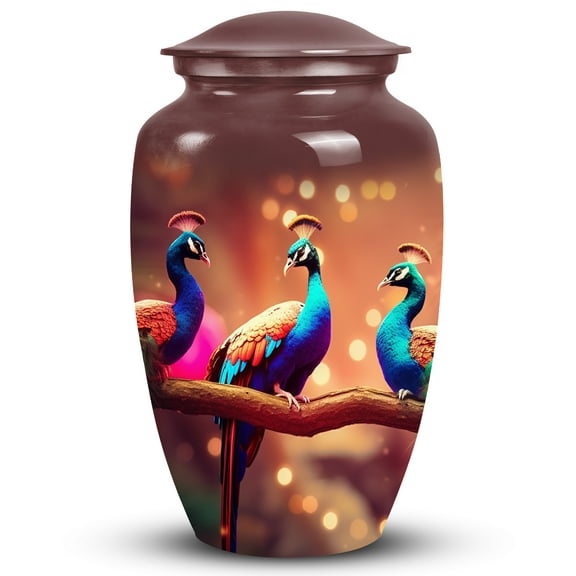 Three Peacock Urn Human Ashes Urn For Ashes - Urns For Ashes Adult Female & Male - Cremation Urn Human Ashes - Cremation Urn Human Ashes - Adult Funeral Urn (Size - 10Inch)