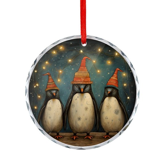 Three Penguins With Christmas Lights And Hats Crystal Glass Christmas Ornament Cute Animal Penguins Round Glass Christmas Ornaments Appreciation Gifts Ornaments for Xmas Tree