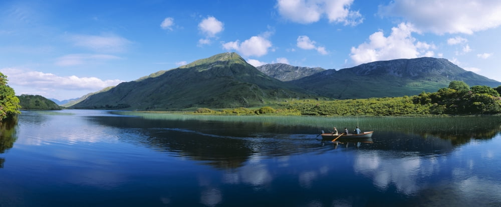 Three People On A Boat In The Lake Kylemore Lake County Galway Republic Of Ireland Canvas Art - The Irish Image Collection Design Pics (30 x 12)