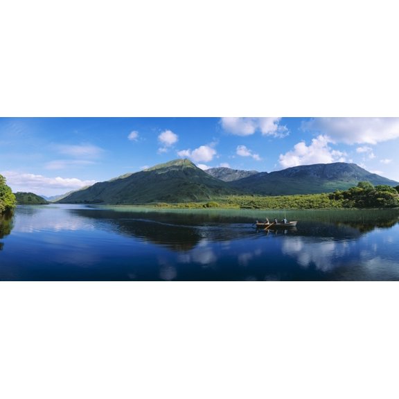 Three People On A Boat In The Lake Kylemore Lake County Galway Republic Of Ireland Canvas Art - The Irish Image Collection Design Pics (30 x 12)