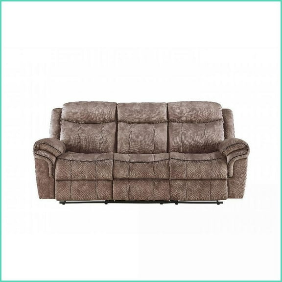 Three-Person Brown Velvet Recliner Sofa with Drop Down Table & USB Ports | Pillow Top Arms | Tight Back