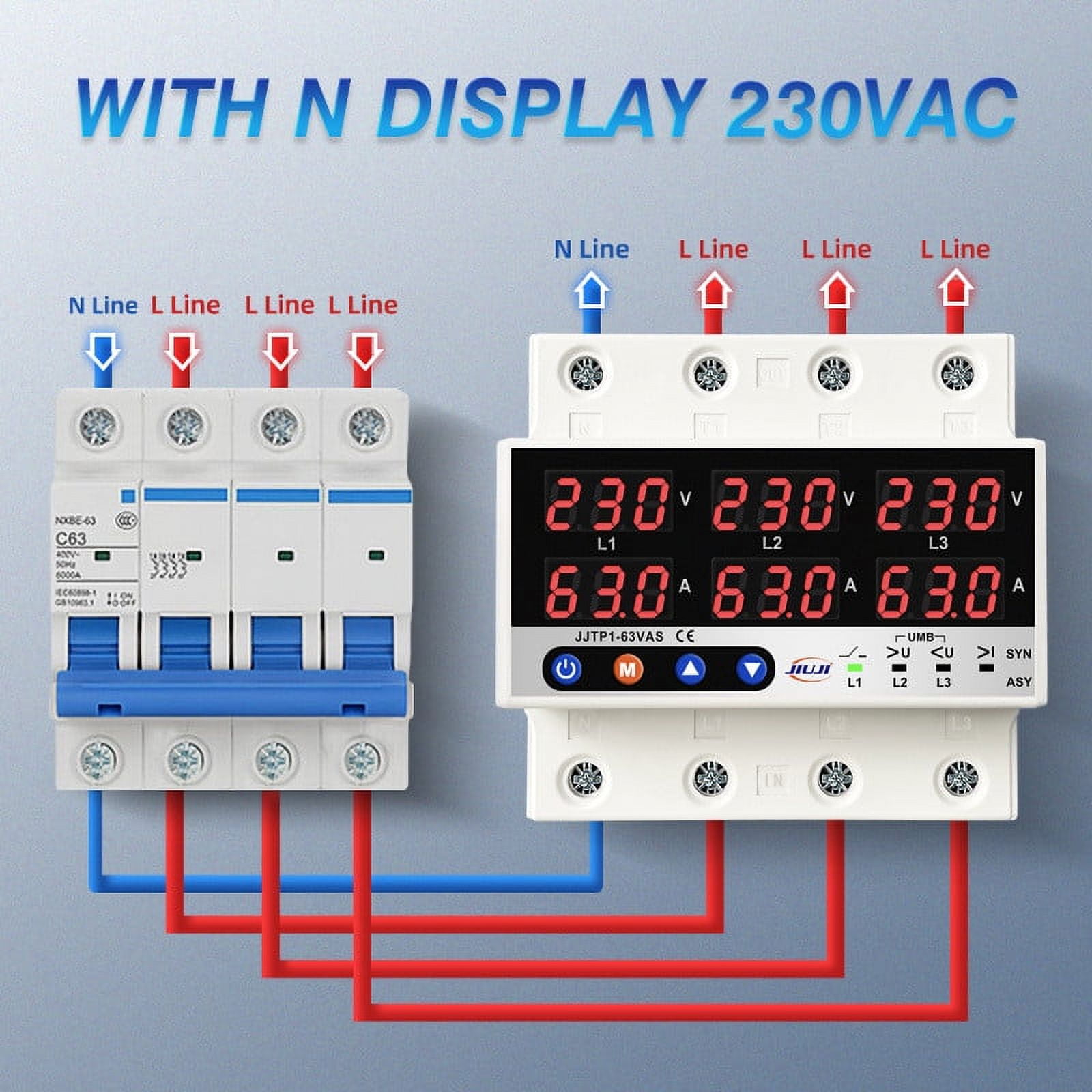 Three Phase Adjustable Digital Display Self Resetting Overvoltage