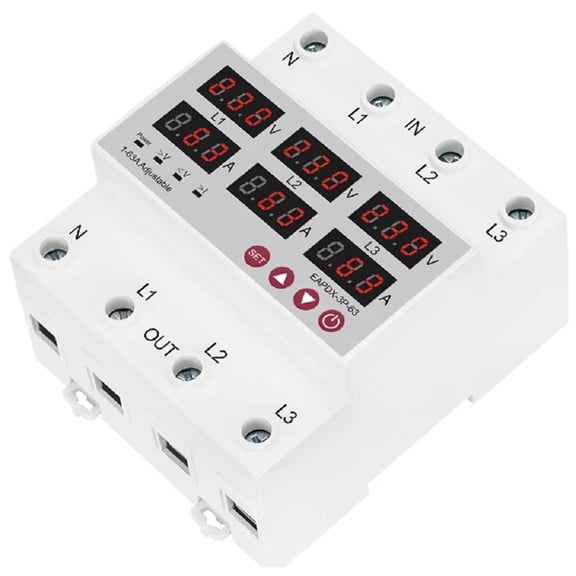 Three Phase Adjustable over and Under Voltage Protector Relay with Current Protection with Automatic Reset Function 100A