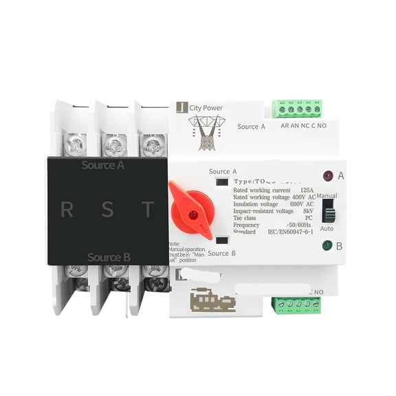 Three-Phase Transfer Switch TOQ5-125/3P, 100A Rail Mount