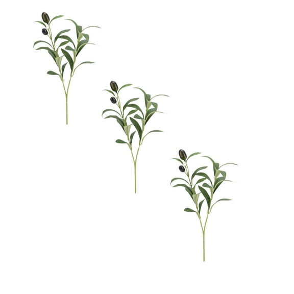 Three Piece Artificial Olive Branch Bunch Set with Realistic Leaves and Faux Fruits, Lifelike Two Prong Greenery Stems for Wedding Table Centerpiece, Home Vase Filler and Farmhouse Decor