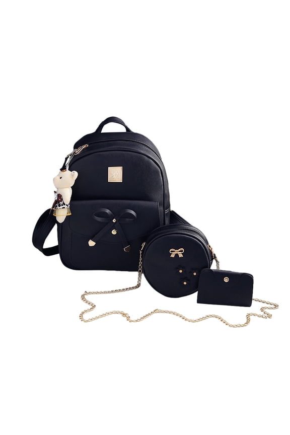 Three Piece Backpack Set, Bow Accent Travel Bag Collection, Backpack Crossbody Bag Wallet Combination, Large Capacity Everyday Organizer, Casual Commuting Carry Accessories