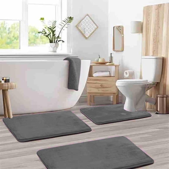 Three-Piece Bathroom Mat Set Strong Absorbent Corals Velvet Non-Slip Mat for Toilet Home