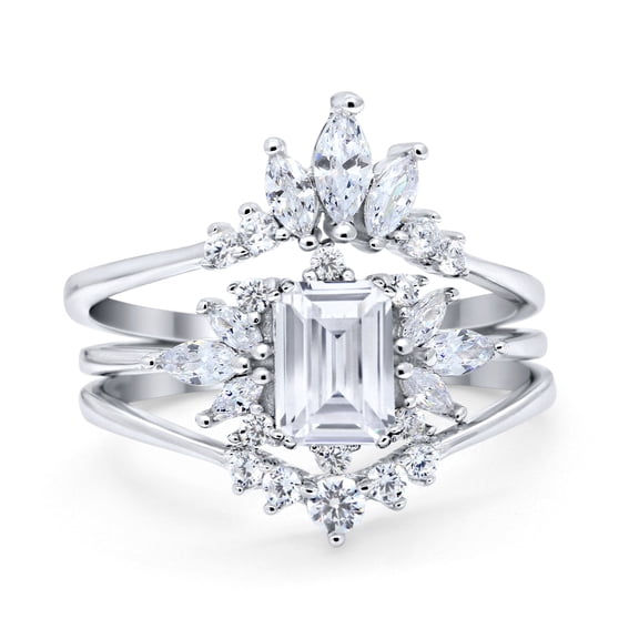 Three Piece Bridal Set Ring Round Cubic Zirconia 925 Sterling Silver size 9