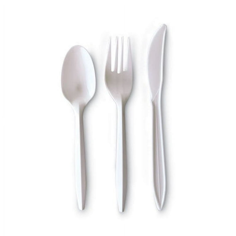Three-Piece Cutlery Kit, Fork/Knife/Teaspoon, Polypropylene, White, 250/Carton
