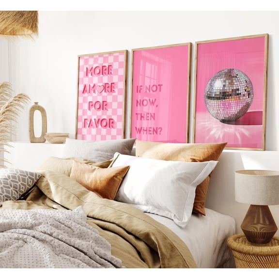 Three Piece Dopamine Funky Set For Girly Disco Ball Kitchen Gallery Kitchen Wall Art Poster , Poster Print Only